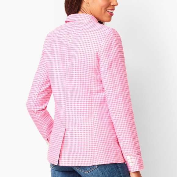 10P Pink and White Checkered Gingham Talbots Linen Blend Blazer - Picture 2 of 9